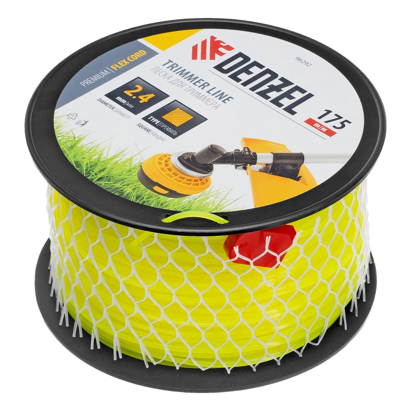 Леска для триммера квадрат, 2,4мм х 175м, на DIN катушке FLEX CORD Denzel (96292)