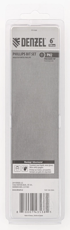 Набор бит, PH2x150 мм, 5 шт. Denzel (7711333)