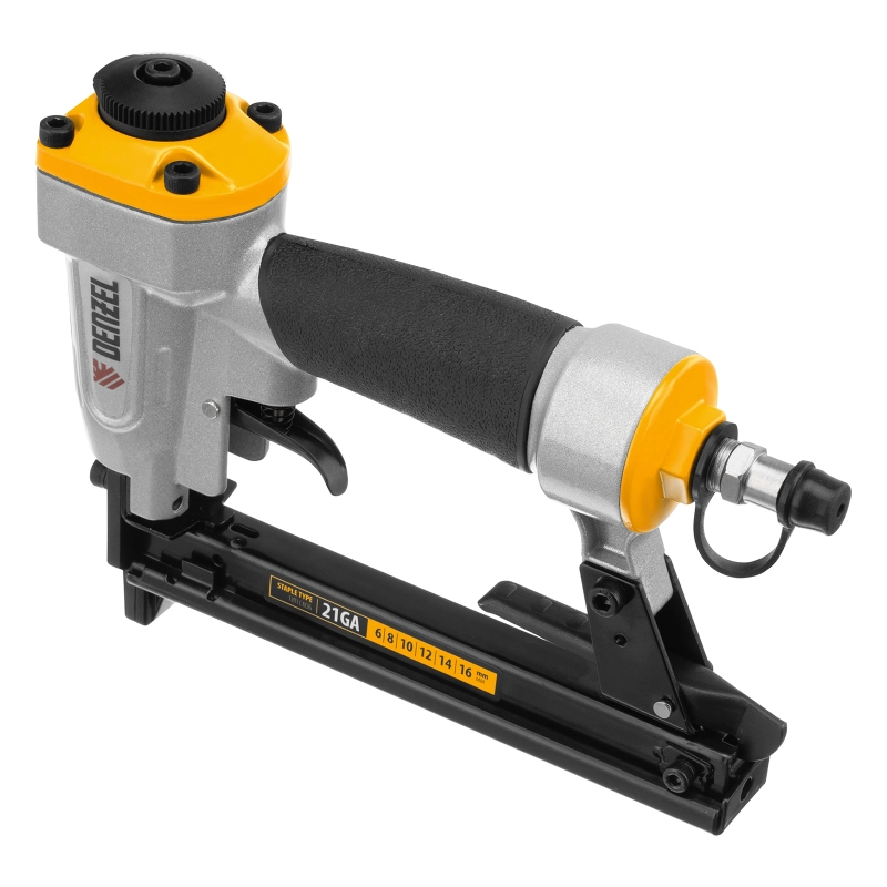 Степлер пневматический PS8016 для прямоугольных скоб 21GA от 6 до 16 мм Denzel (57400)