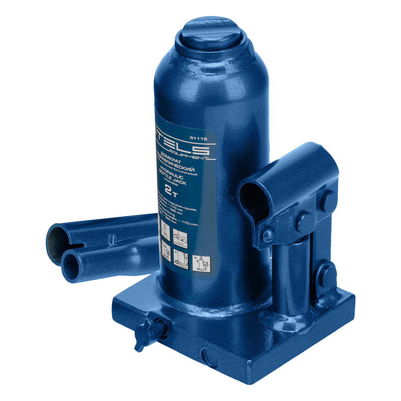 Домкрат гидравлический бутылочный телескопический, 2 т, H подъема 170-380 мм Stels (51115)