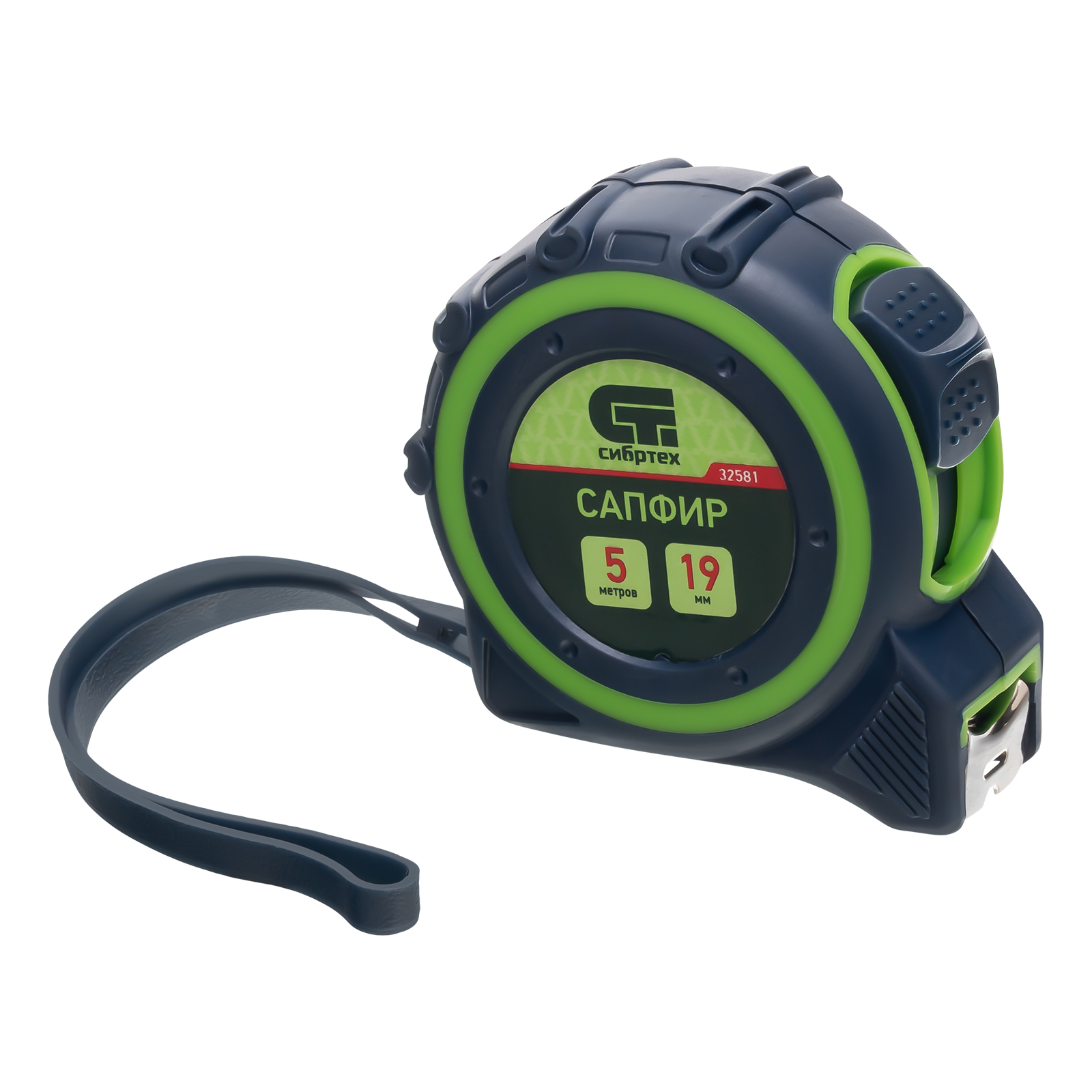 Рулетка Сапфир,двухкомпонентный корпус,5 м х 19 мм Сибртех (32581)