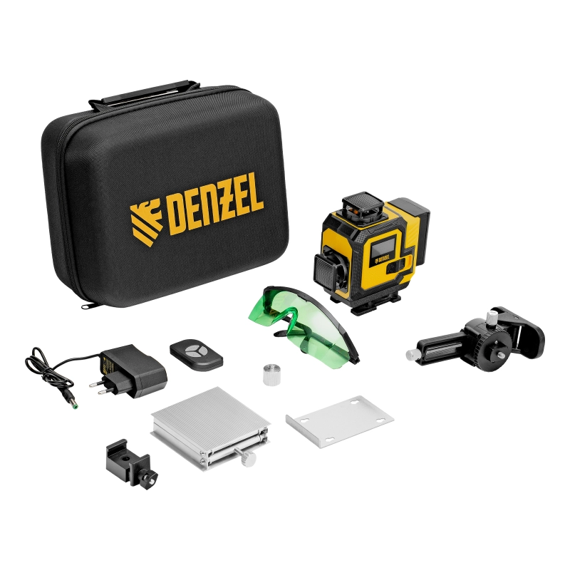 Лазерный уровень мультипризменный DLV-360-4C, 30 м, зеленый луч, Li-Ion 2,4 Aч, кейс Denzel (35081)