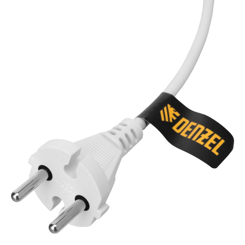 Шнур сетевой Energy Series, ПВС, 3 м, 2 x 1 мм, с неразборной вилкой, белый, Denzel (37664)