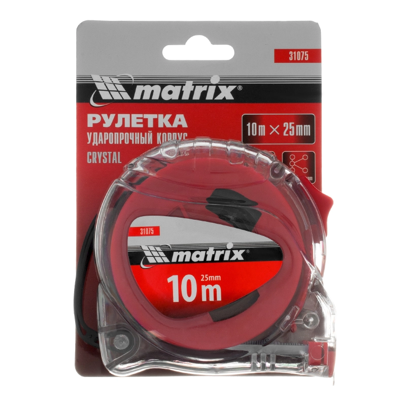 Рулетка Crystal,10 м х 25 мм,корпус из поликарбоната Matrix (31075)