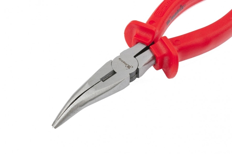 Длинногубцы изогнутые Econom, 160 мм, шлифованные, пластмассовые рукоятки Matrix (17494)