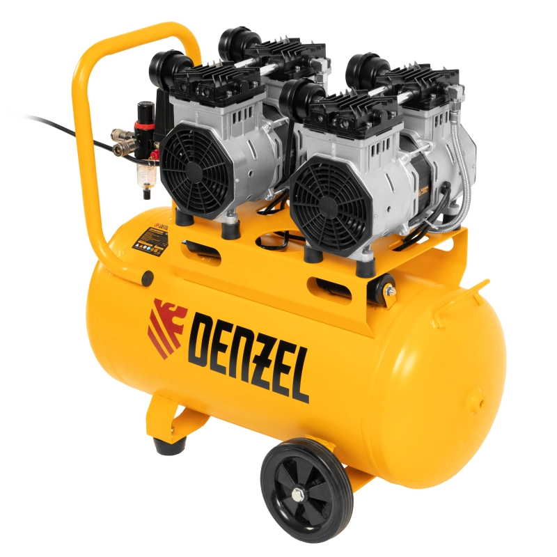Компрессор безмасляный, малошумный DLS 2200/50, 2200 Вт, 2x1100, 50 л, 380 л/мин Denzel (58031)