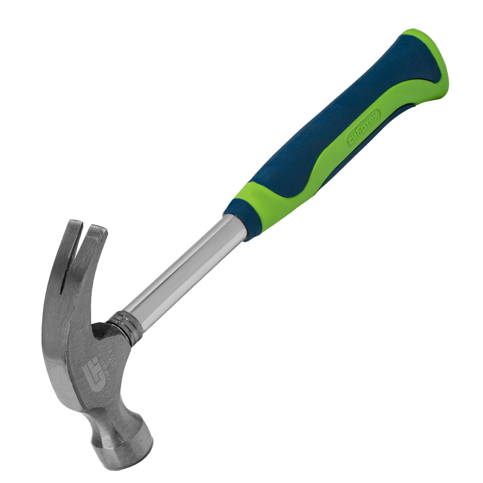 Молоток-гвоздодер, металлическая трубчатая обрезиненная рукоятка, вес 450 г, боек 27 мм Сибртех (10436)