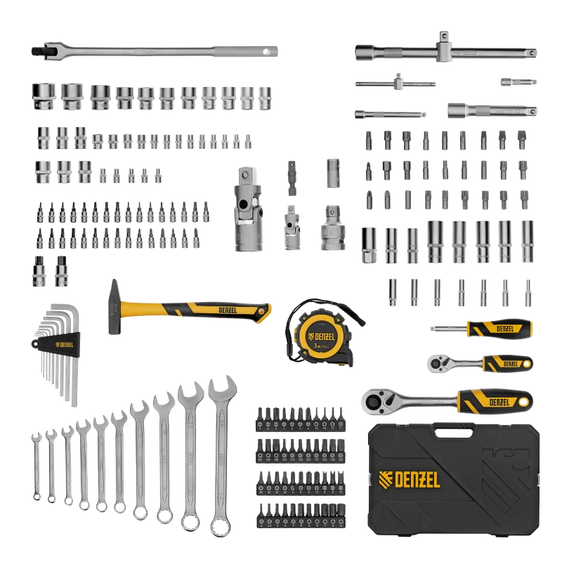Набор инструментов, 1/2", 1/4", CrV, S2, пластиковый кейс, 194 предмета Denzel (15806)