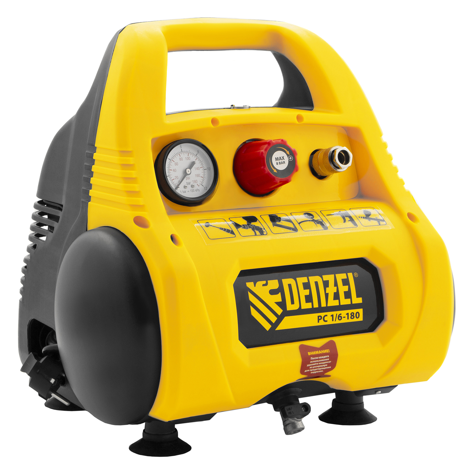 Компрессор воздушный безмасляный РС 1/6-180,1, 1 кВт, 180 л/мин, 6 л Denzel (58057)