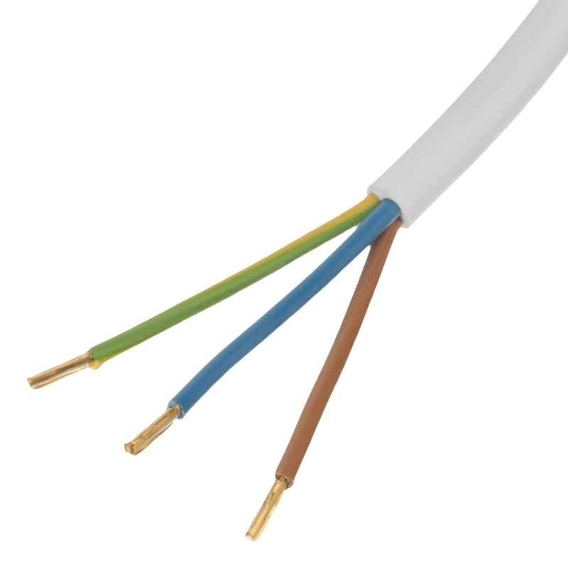 Шнур сетевой Energy Series, ПВС, 3 м, 3 x 1,5 мм, с неразборной вилкой, белый, Denzel (37674)