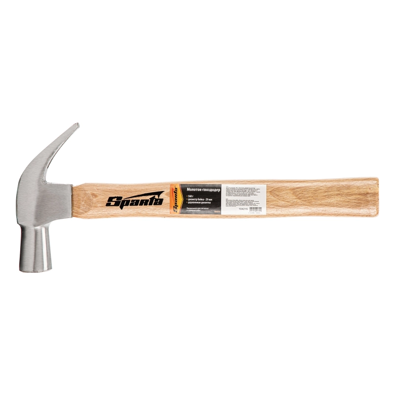 Молоток-гвоздодер, 560 г, боек 29 мм, деревянная рукоятка Sparta (104215)