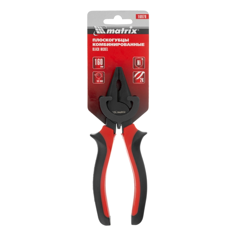 Плоскогубцы комбинированные Black Nickel, 160 мм, двухкомпонентные рукоятки Matrix (16978)