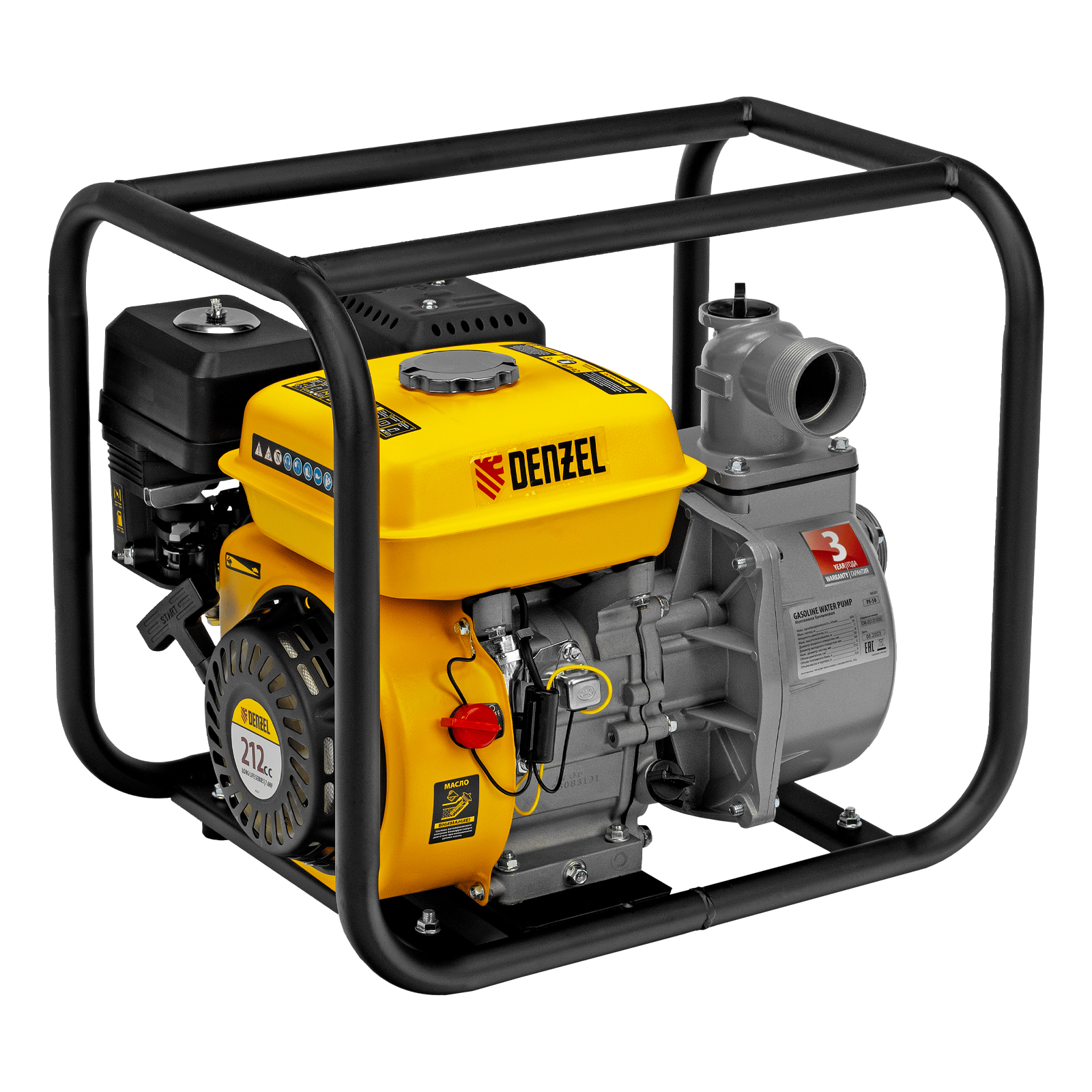 Мотопомпа бензиновая для чистой воды PX-50, 7 л.с, 2", 600 л/мин, глубина 8 м, напор 30 м Denzel (99201)