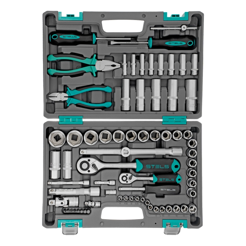 Набор инструментов, 1/2", 1/4", CrV, пластиковый кейс 69 предметов Stels (14108)