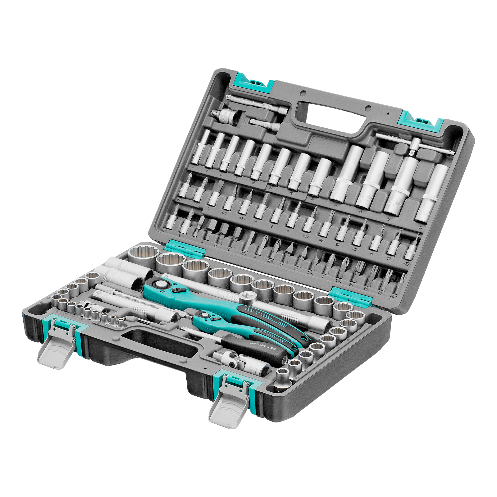 Набор инструментов 1/2", 1/4", CrV, 12 гранные головки, пластиковый кейс, 94 предмета Stels (14118)