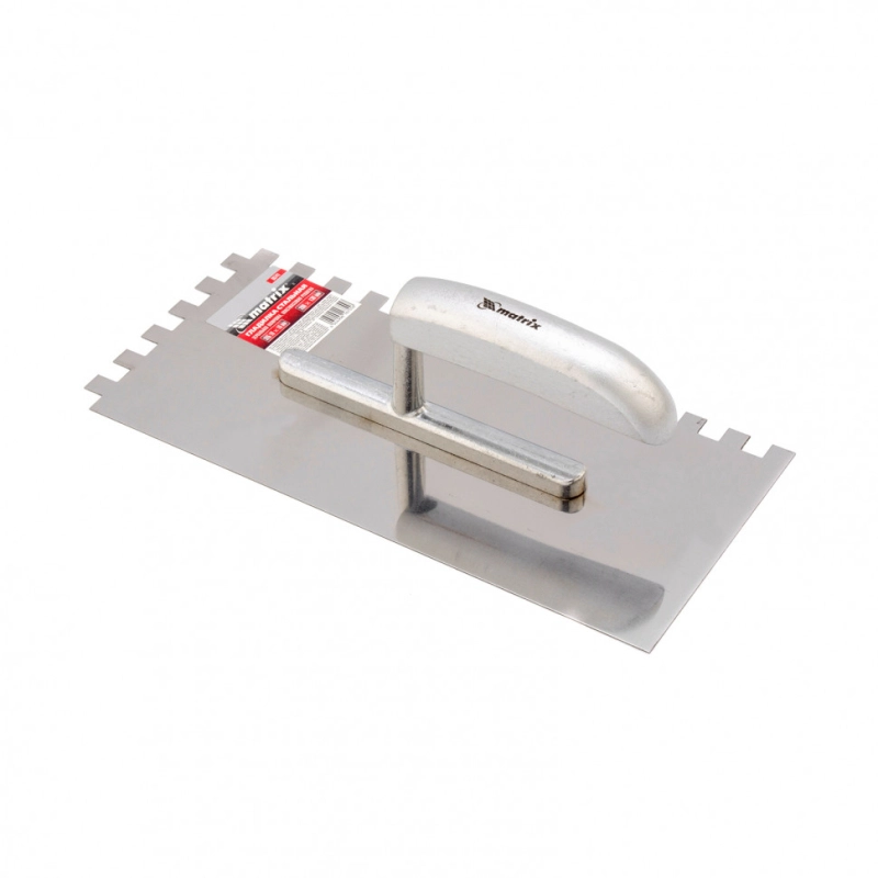 Гладилка из нержавеющей стали, 280 x 130 мм, деревянная ручка, зуб 10 x 10 мм Matrix (86741)