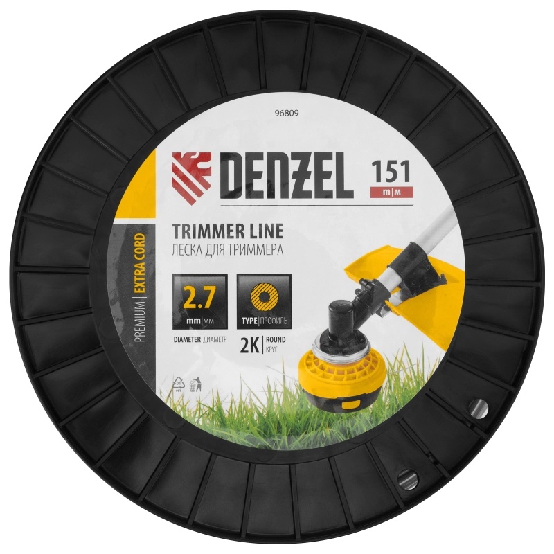 Леска для триммера двухкомпонентная круглая, 2,7мм х 151м, на DIN катушке EXTRA CORD Denzel (96809)