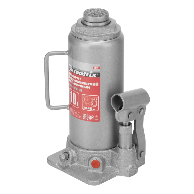 Домкрат гидравлический бутылочный, 10 т, высота подъема 230-460 мм Matrix (50725)