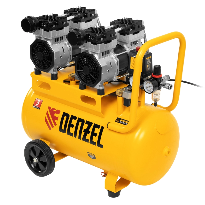 Компрессор безмасляный, малошумный DLS 1500/50, 1500 ВТ, 2x750, 50 л, 260 л/мин Denzel (58027)