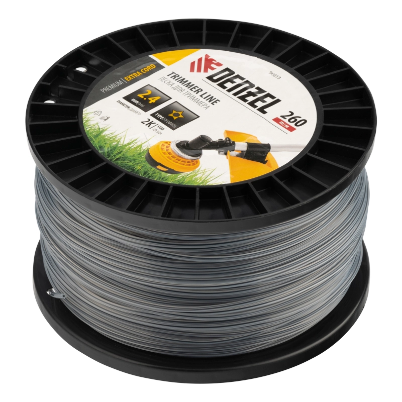 Леска для триммера двухкомпонентная звезда, 2,4мм х 260м, на DIN катушке EXTRA CORD Denzel (96813)