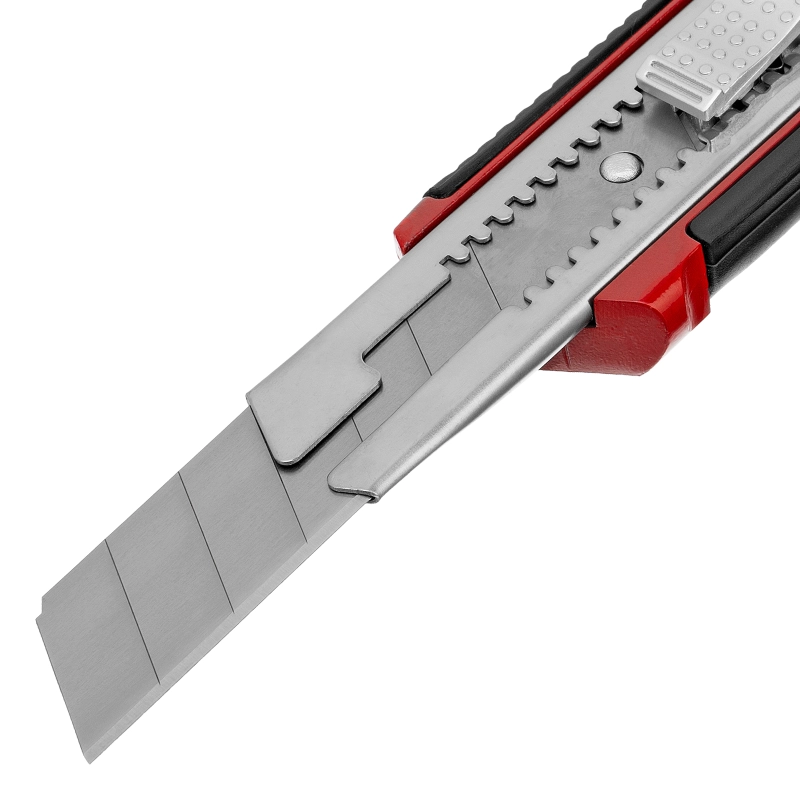 Нож, 25 мм, выдвижное лезвие, усиленная металлическая направляющая, металлическая обрезиненная рукоятка Matrix (78959)