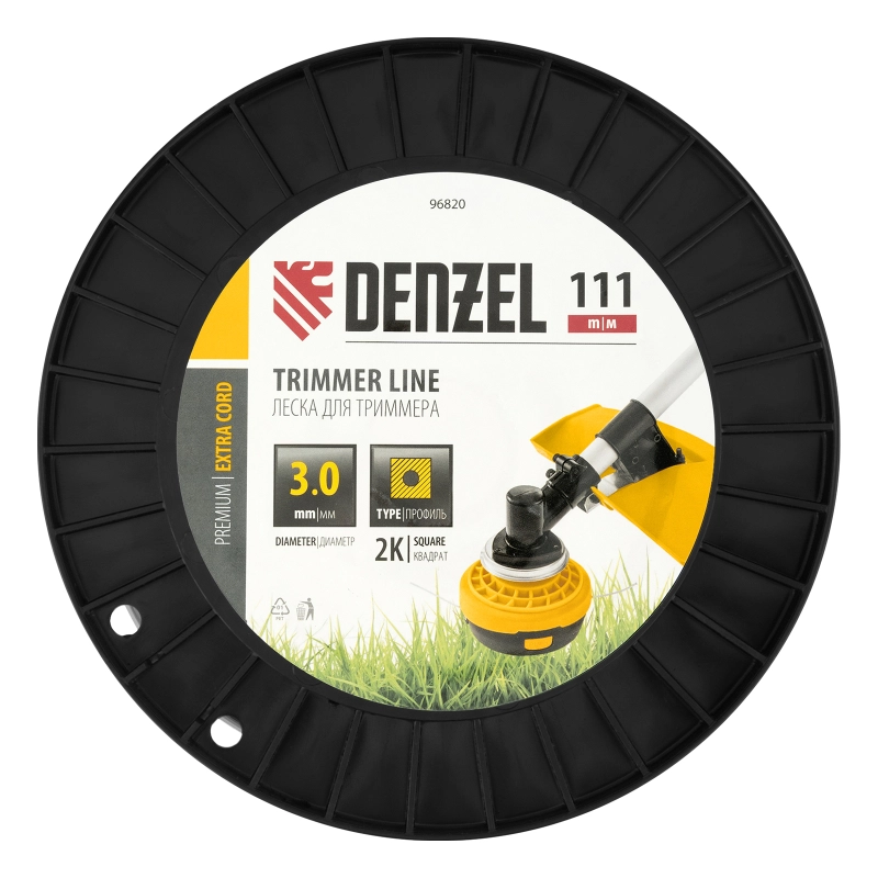 Леска для триммера двухкомпонентная квадрат, 3,0мм х 111м, на DIN катушке EXTRA CORD Denzel (96820)