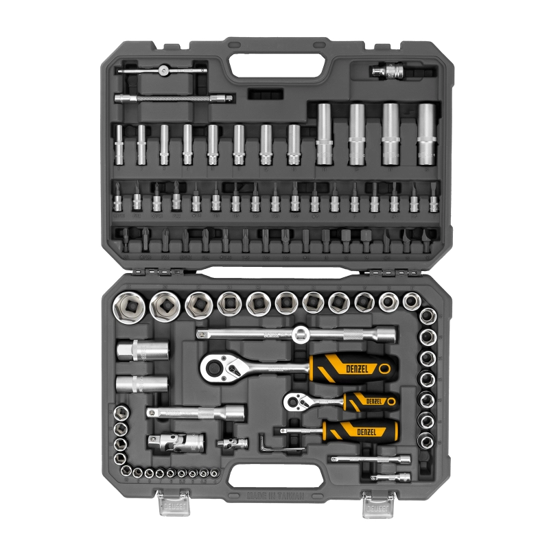 Набор инструментов, 1/2", 1/4", CrV, S2, пластиковый кейс, 94 предмета Denzel (15813)