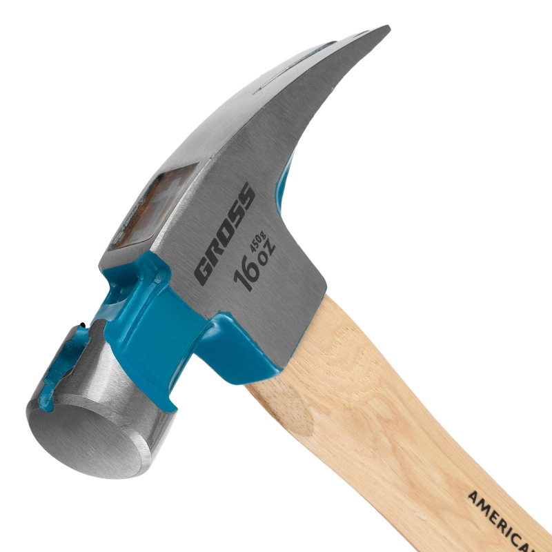 Молоток-гвоздодер, 450 г, угол 75, магнит, обрезиненная рукоятка American hickory GROSS (10418)