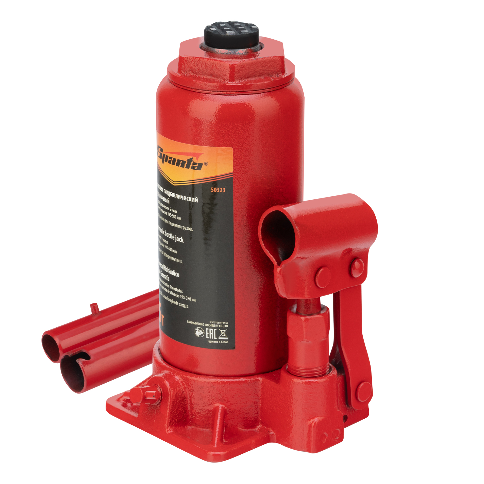 Домкрат гидравлический бутылочный, 5 т, h подъема 195-380 мм Sparta (50323)