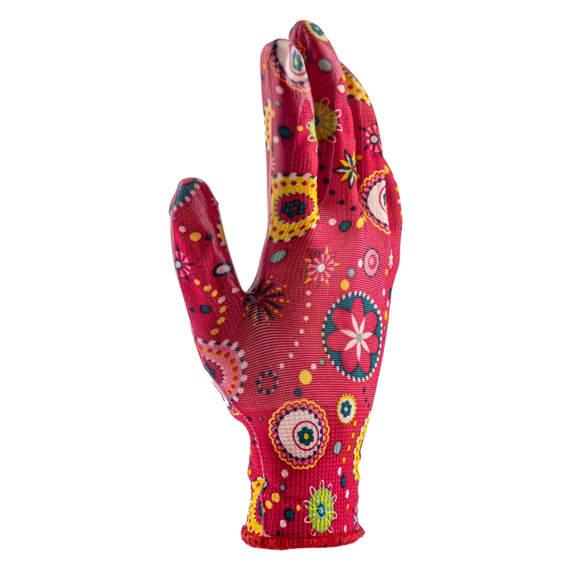 Перчатки садовые из полиэстера с нитрильным обливом, красные, S Palisad (67744)