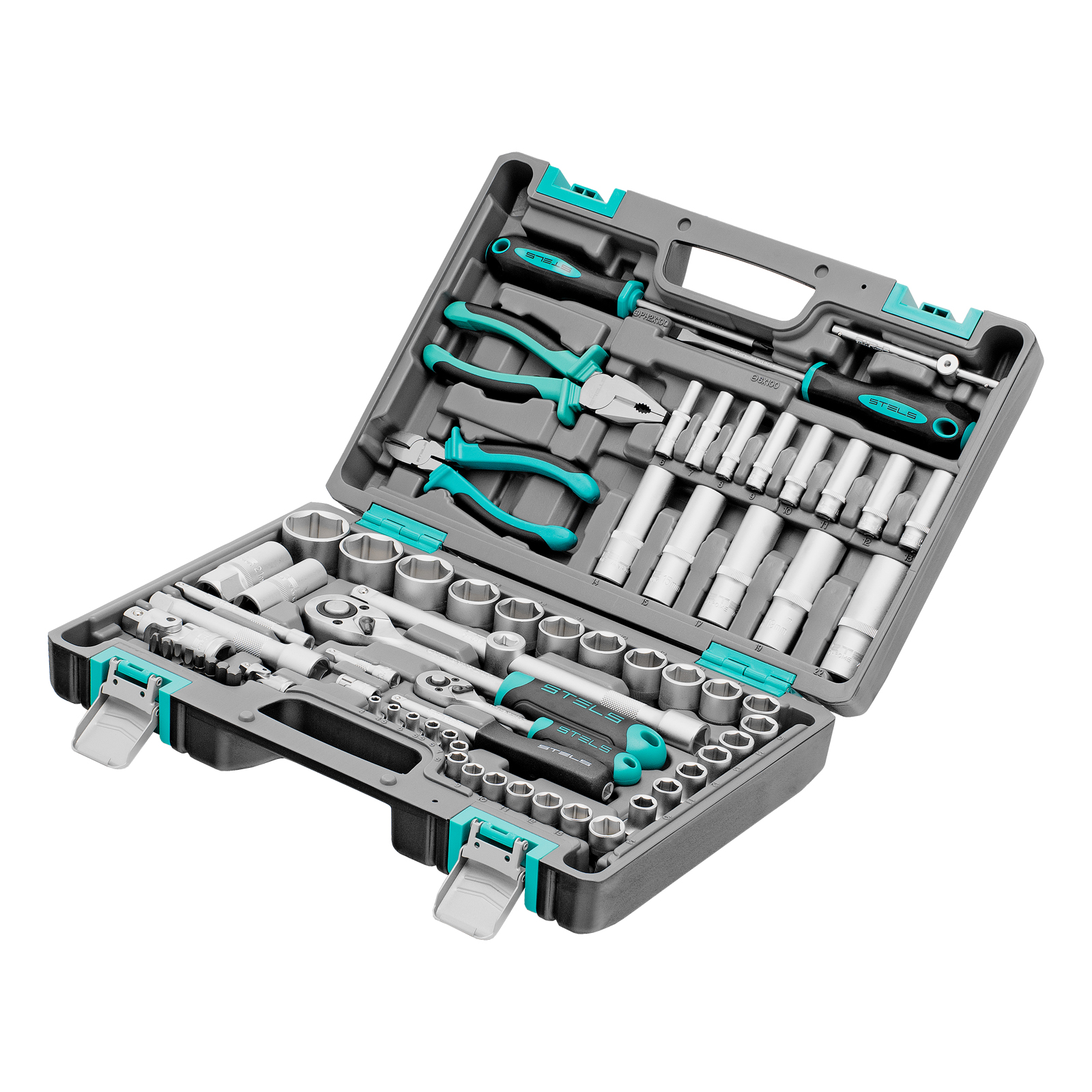 Набор инструментов, 1/2", 1/4", CrV, пластиковый кейс 69 предметов Stels (14108)