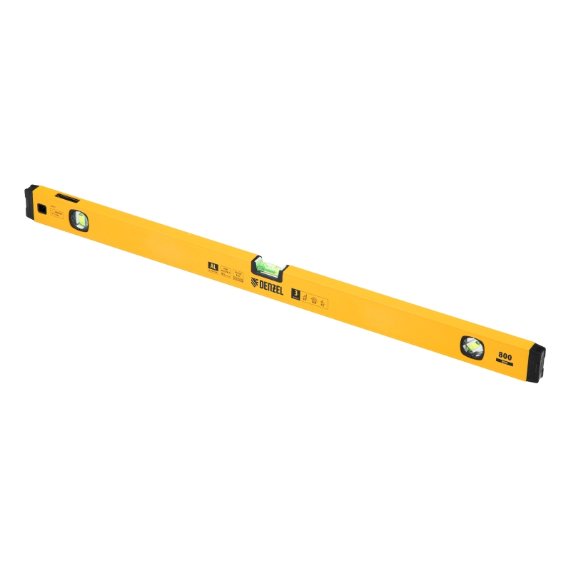 Уровень алюминиевый, магнит, фрезерованный, 3 глазка (1 зеркал.) 0,5 мм/м, 800 мм Denzel (33692)