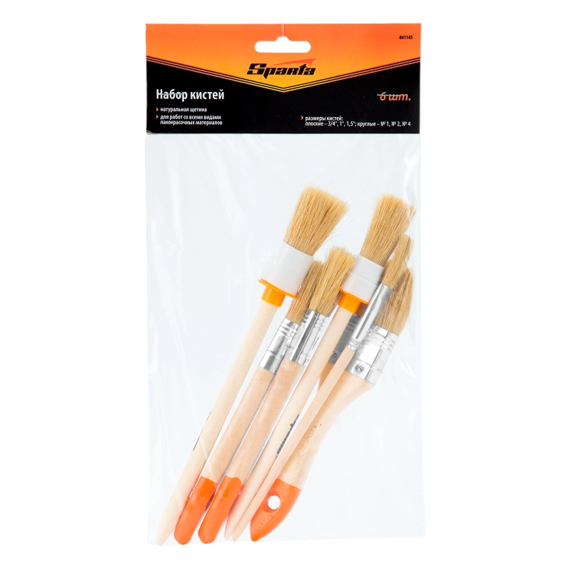 Набор кистей, 6 шт, плоские 3/4", 1", 1/5" круглые №1, №2, №4 Sparta (841145)