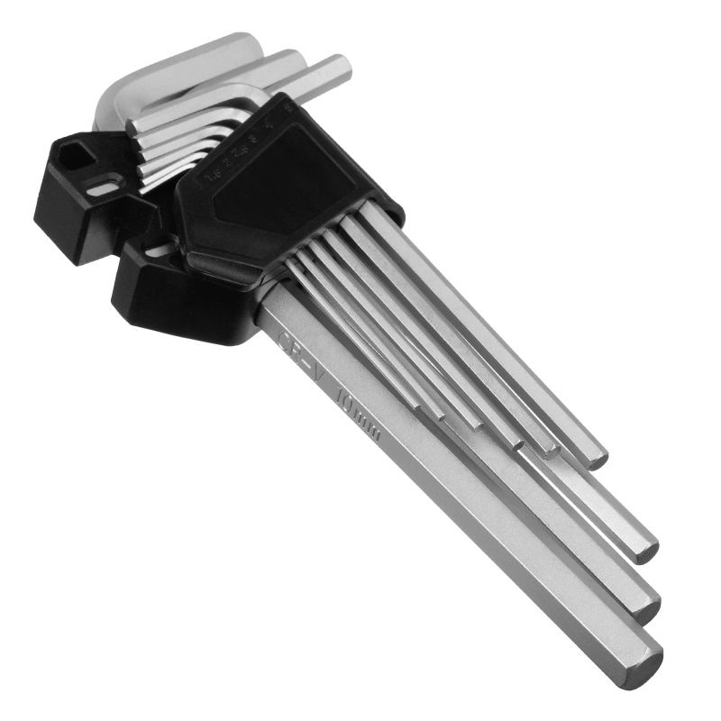 Набор ключей имбусовых, HEX, 1,5-10 мм, CrV, 9 шт., удлиненные Сибртех (123687)