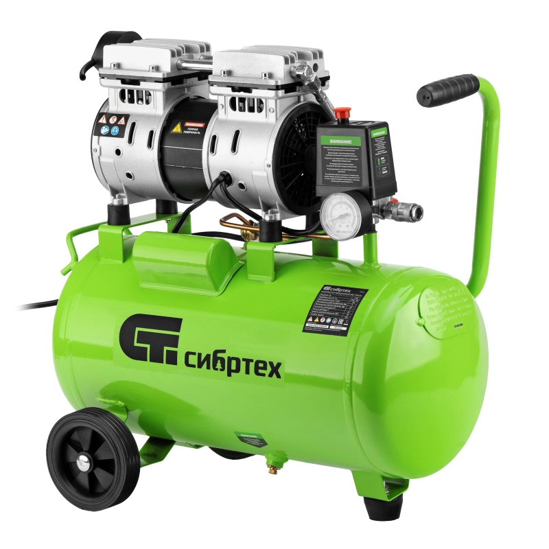 Компрессор безмаслянный малошумный МБ 1100/24,1100 Вт, 24 л, 170 л/мин Сибртех (58006)