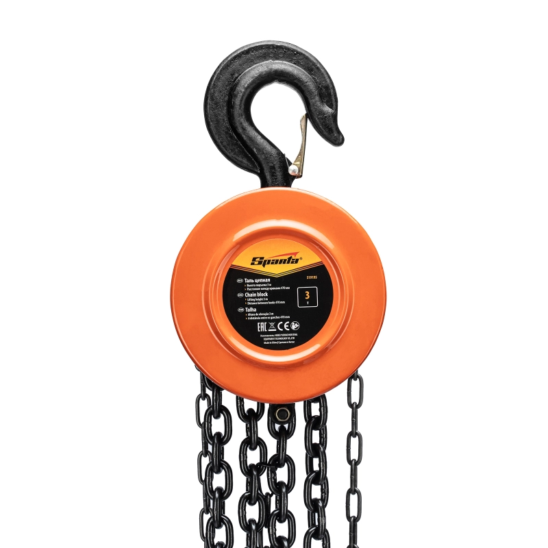 Таль цепная, 3 т, H подъема 3 м, расстояние между крюками 470 мм Sparta (519195)