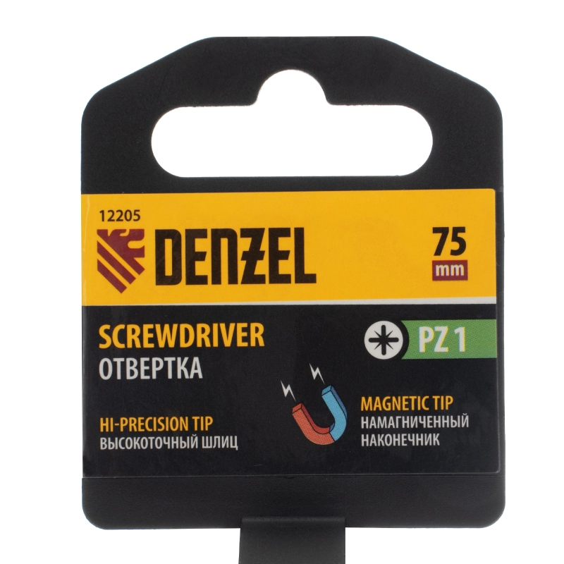 Отвертка PZ1x75 мм, CrV, трехкомпонентная рукоятка Denzel (12205)