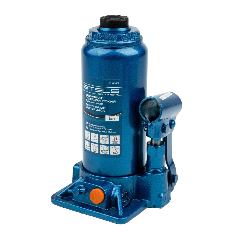 Домкрат гидравлический бутылочный, 5 т, H подъема 197-382 мм Stels (51097)