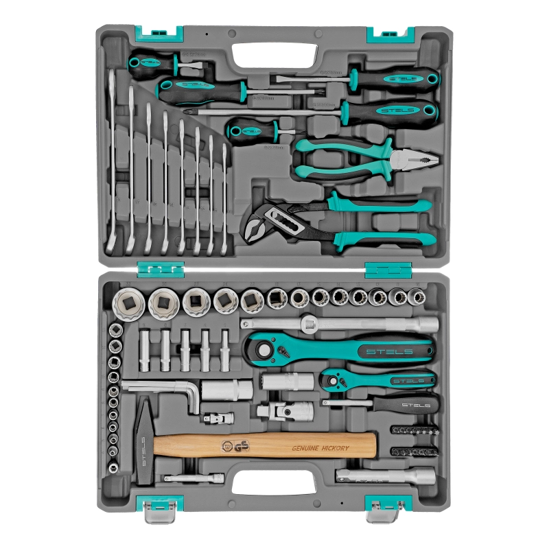 Набор инструментов, 1/2", 1/4", CrV, 12 гранные головки, пластиковый кейс, 76 предметов Stels (14116)