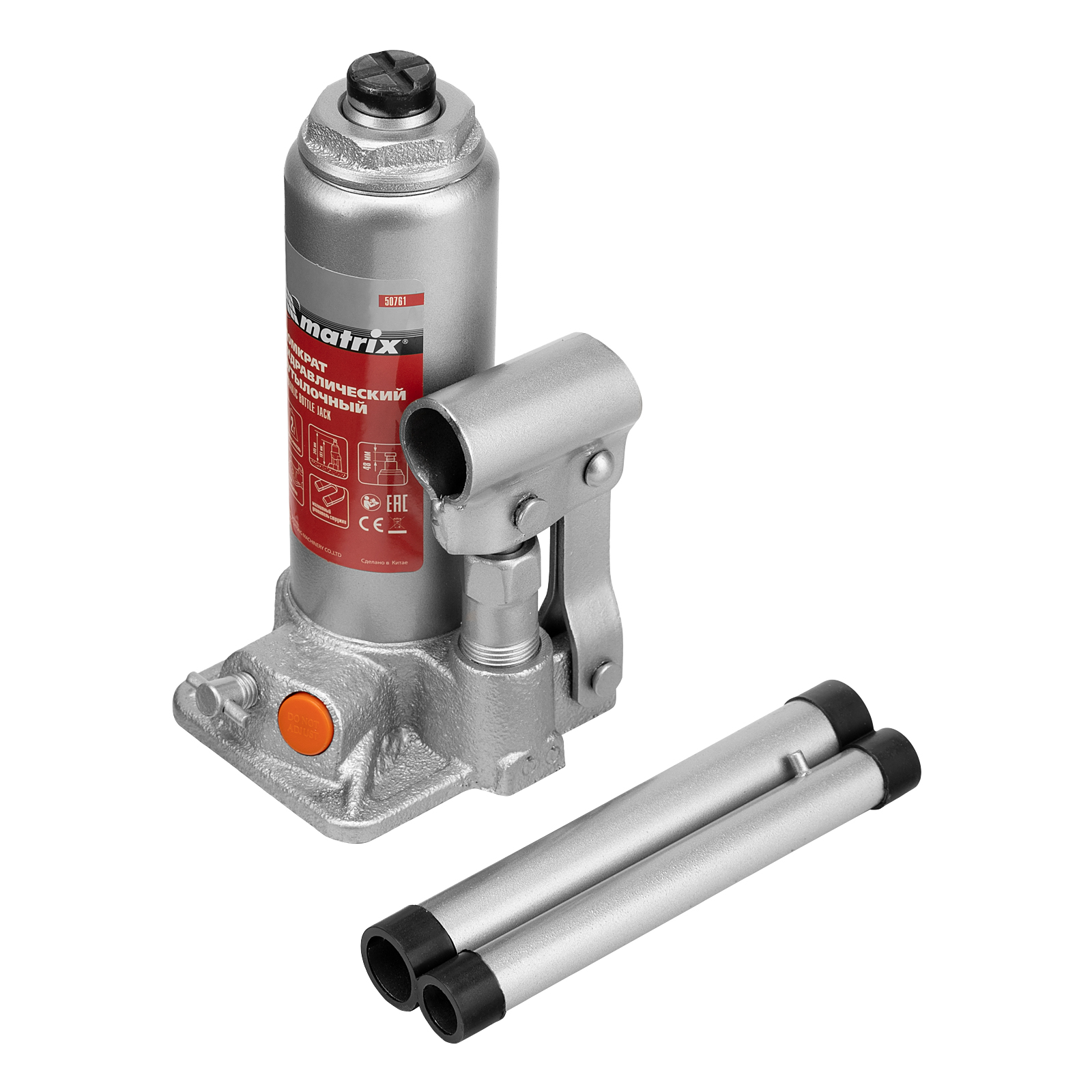 Домкрат гидравлический бутылочный, 2 т, h подъема 181-345 мм Matrix (50761)