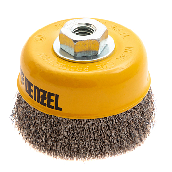 Щетка для УШМ, 100 мм, "Чашка", витая нержавеющая проволока 0.3 мм, М14 Denzel (746053)