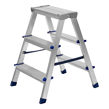 Стремянка двусторонняя 3 ступени, алюминиевая, Сибртех (97923)